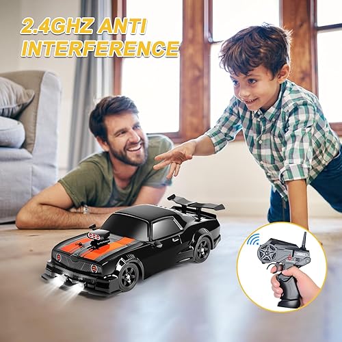 Miniatura 5 de Fistone Auto RC Drift de 2.4 GHz escala 116 4WD 18 KMH de alta velocidad con luces LED, 2 baterías y neumático de goma, vehículo de juguete