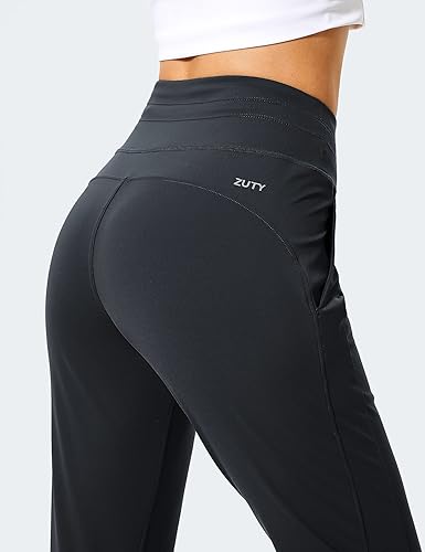 Vista 4 de ZUTY Pantalones deportivos de cintura alta para mujer con bolsillos para atletismo, correr, pantalones casuales cónicos para entrenamiento