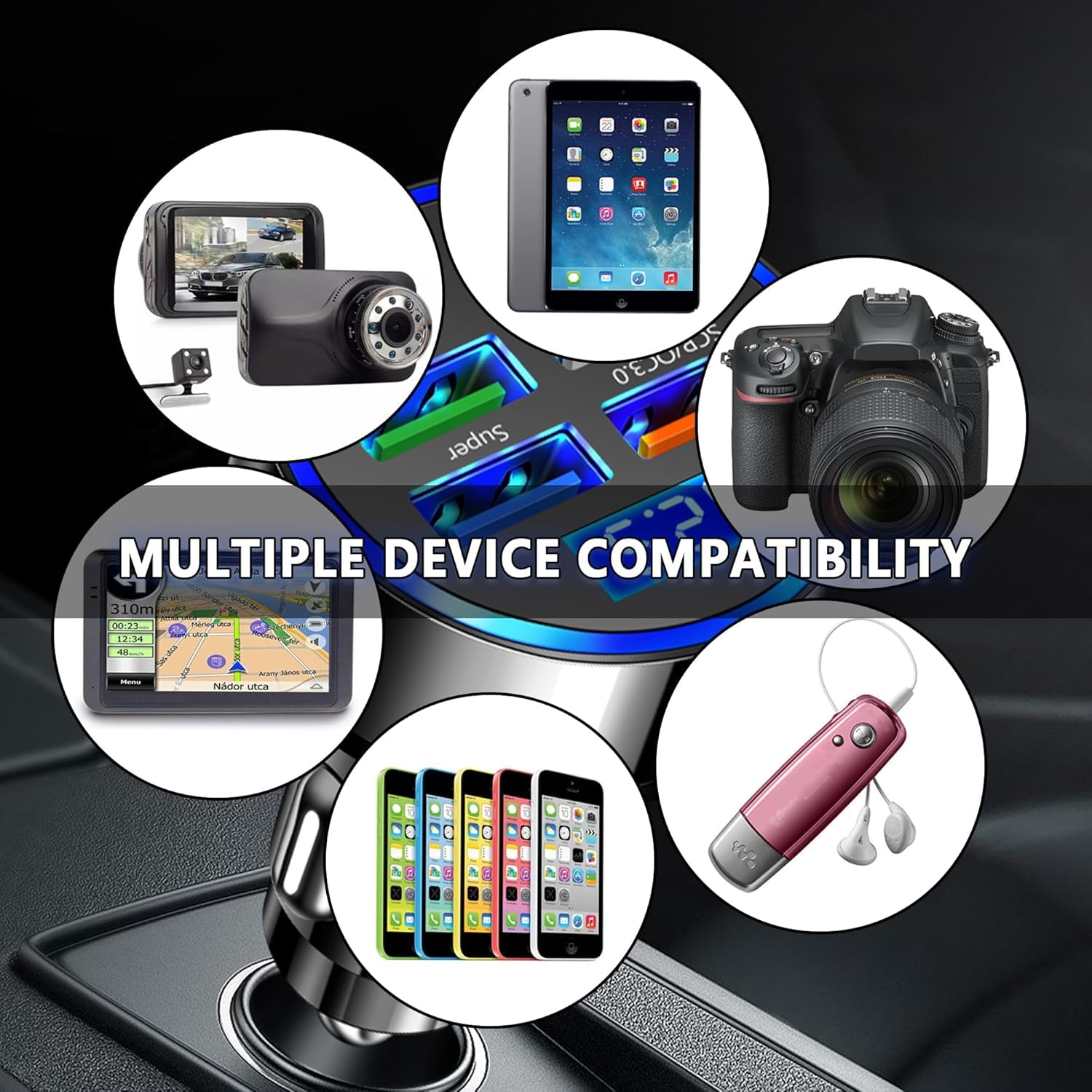 Spiaty 800W Car Charger - 6 Ports Fast Charging -5