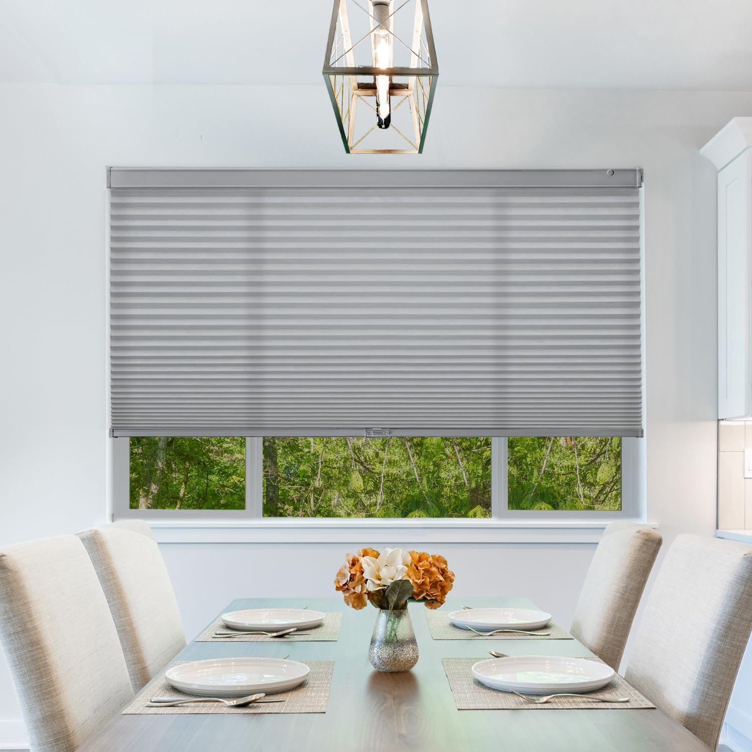 BlindsAvenue Cordless Cellular Shades, Tension Mount, No Tools No Drill, Thermal Insulation, Light Filtering Honeycomb Blind for Indoor Windows, Color: Gray Sheen, Size: 34.5" W x 48" H