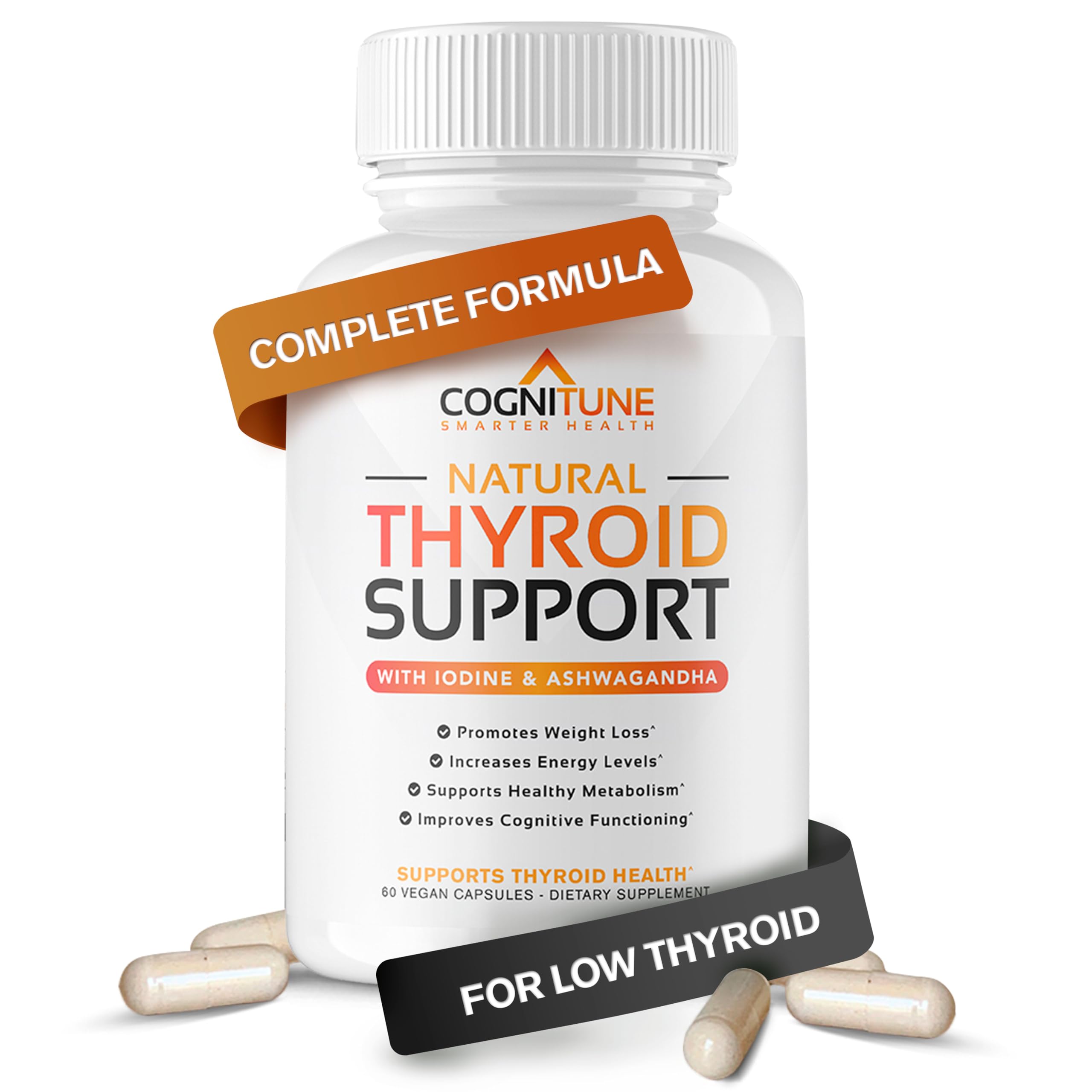 CogniTune Thyroid Support Supplement for Women and Men - Complete 14 Ingredient Formula with Iodine Selenium and B12 - Supports Natural Energy Metabolism and Mental Focus