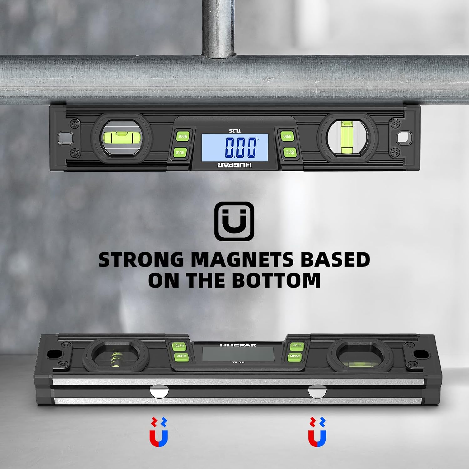 Huepar Professional Digital Level 10 Inch, Digital Torpedo Level and Protractor, Spirit Bubble Electronic Inclinometer, IP54 Dust/Water Resistant, Bright LCD Display, V-Groove Magnetic Base