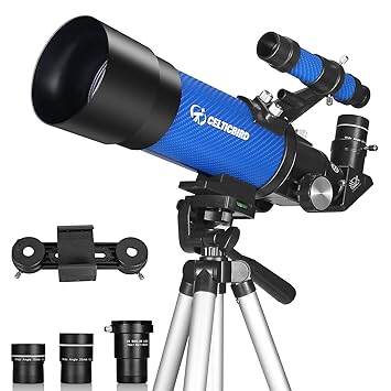 Celticbird 70mm Aperture 400mm Astronomical Refracting Telescope for Kids Beginners - Travel Telescope with Tripod, Phone Adapter, Barlow Lens(Blue)