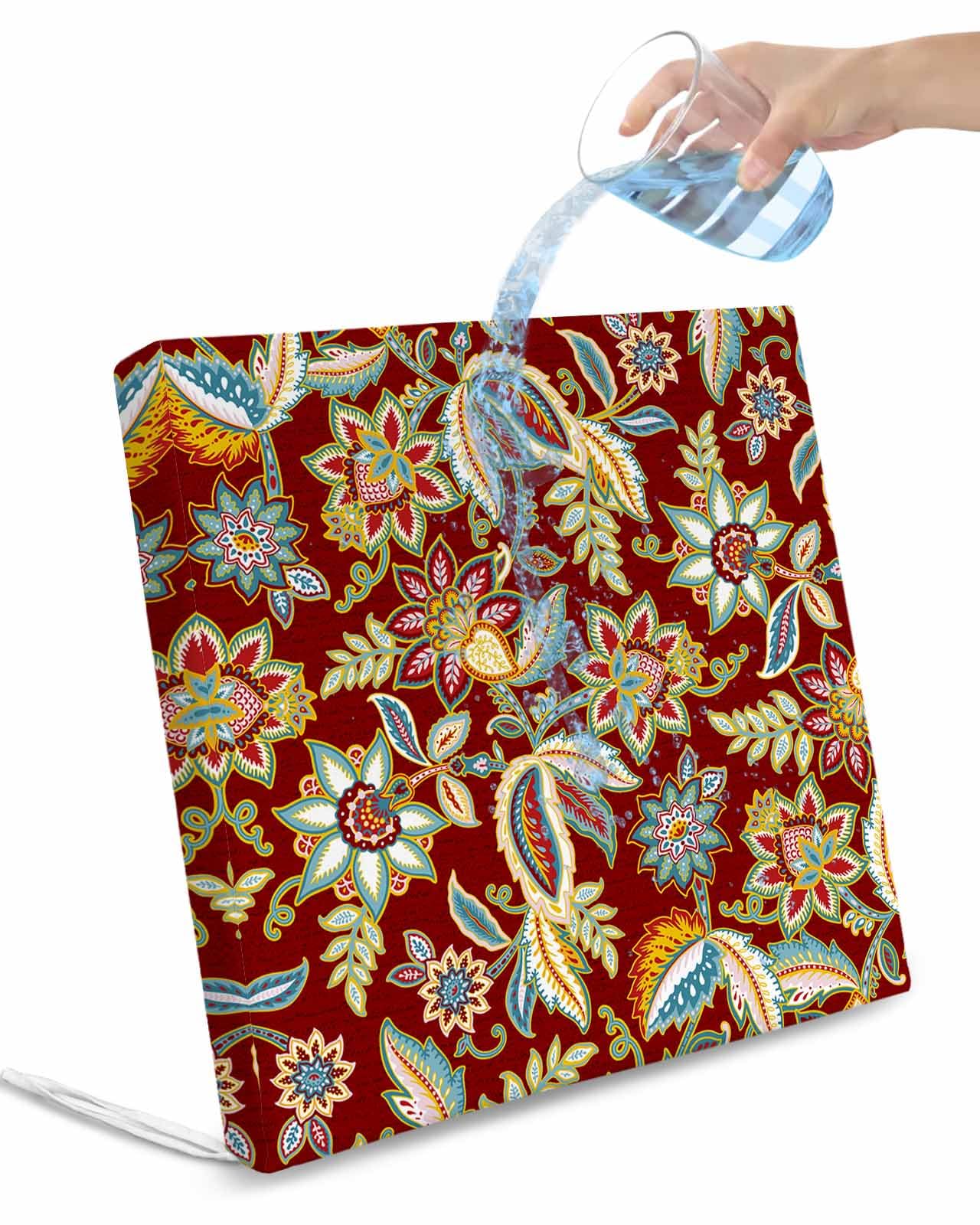 2 Pack Red Paisley Waterproof Cushion Covers with Ties Outdoor Patio Chair Seat Cushion Slip Covers Replacement(Only Cover) Boho Floral Bohemian Ethnic Rustic Native American 20''x18''x4''