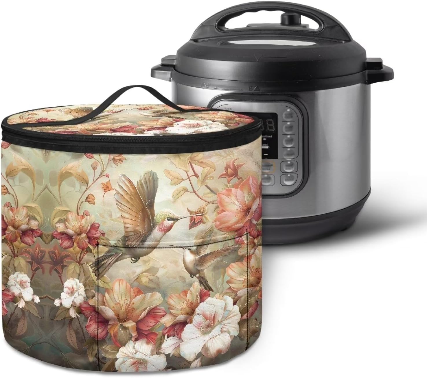 Bird Flower Kitchen Small Appliance Dust Covers Pressure Cooker Tote Bag Zipper Clouse Insulated Pressure Cooker Cover Carrier Bag Air Fryer Rice Cooker Slow Cooker Storage Bag