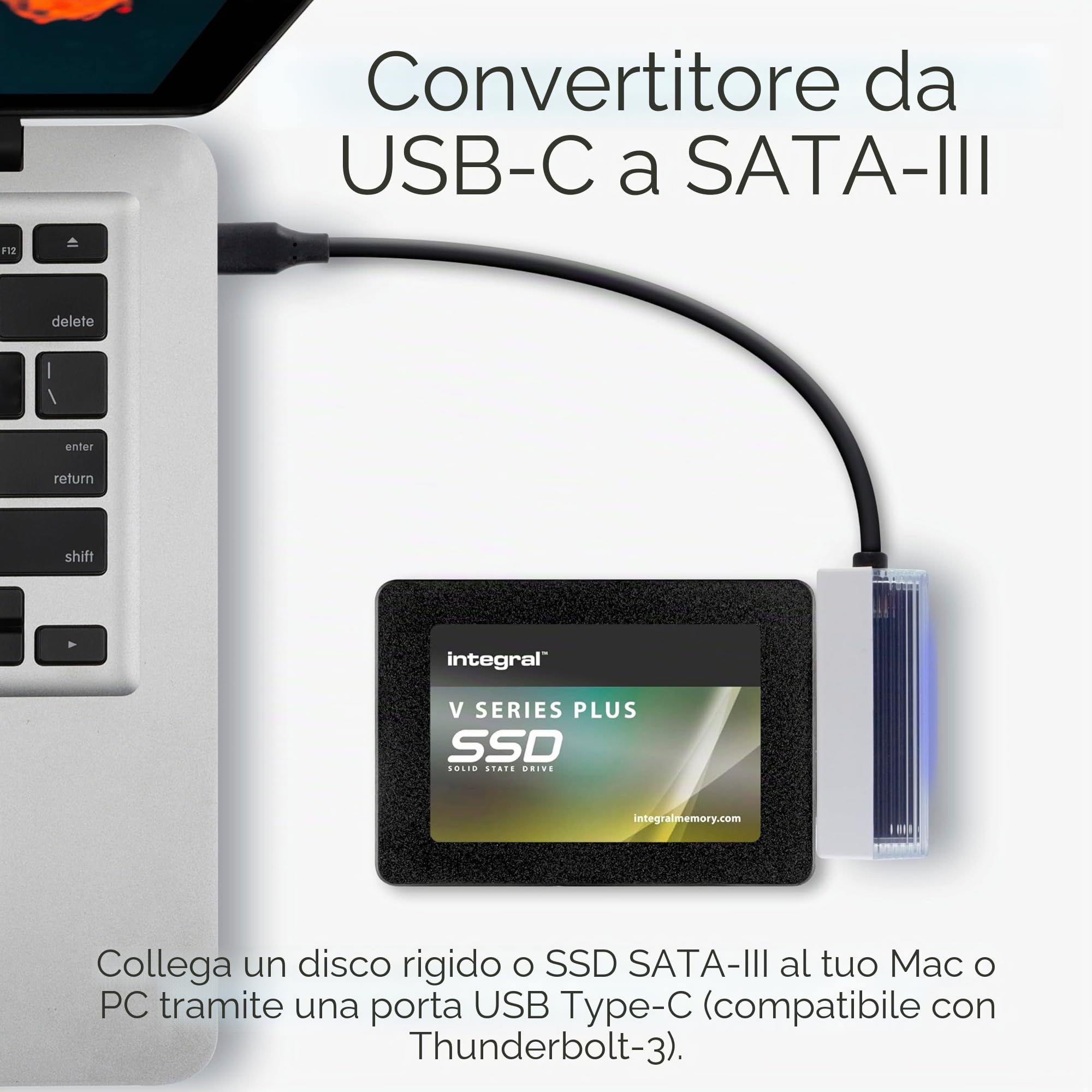 Adattatore USB-C a SATA III SSD, Convertitore HDD/SSD 2,5 pollici, Compatibile SATA I/II/III