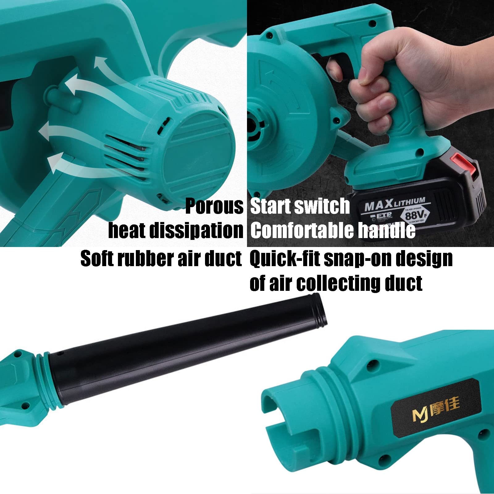 Soffiatore Senza Fili Da 21 V, 3 Ah, Soffiatore Di Foglie, Sacco Di Raccolta/Tubo Extra/Batteria/Caricatore Incluso, Spazzafoglie A Batteria Per Giardino Pulizia Foglie E Polvere