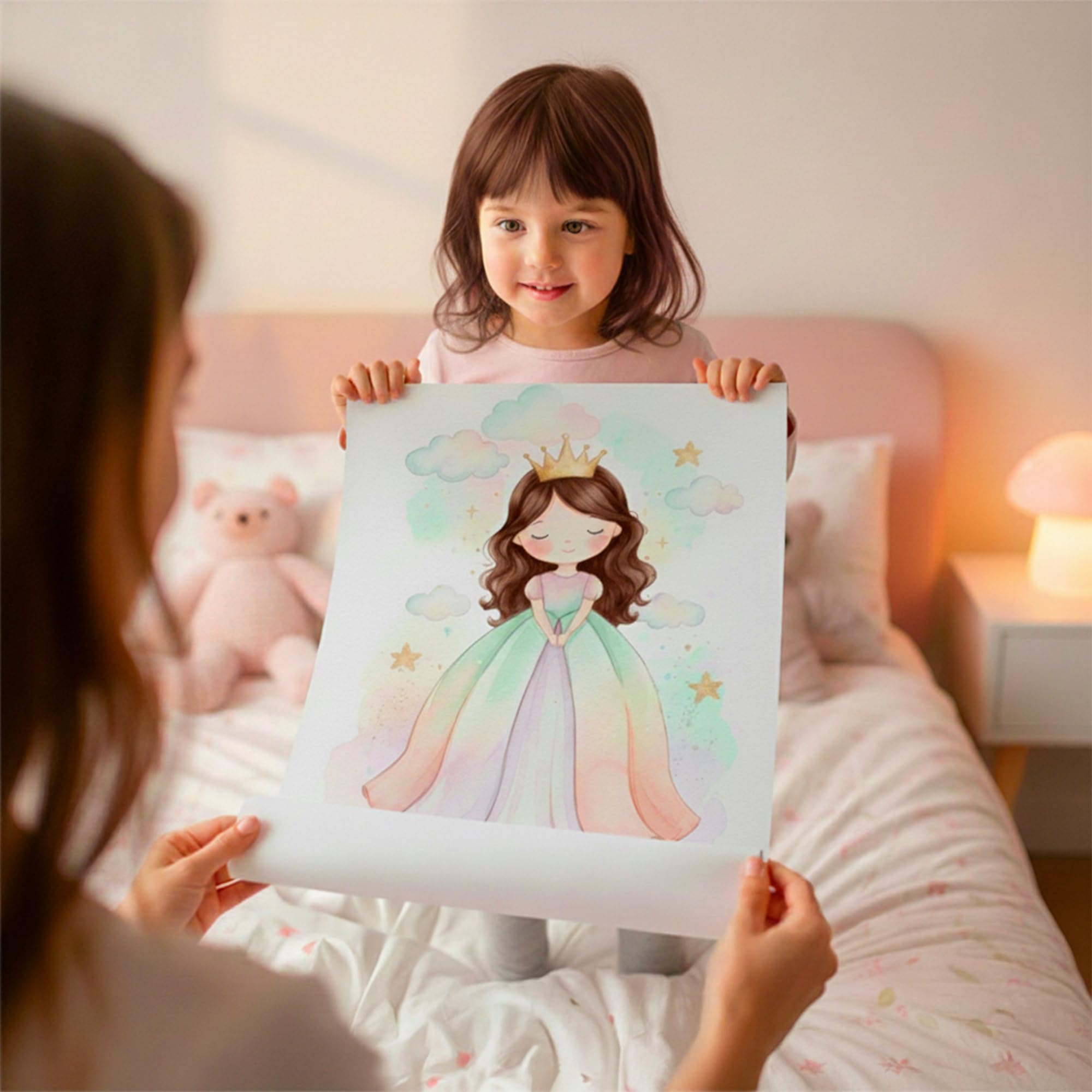 Triangle Déco Poster personalizzato nome Principessa dai capelli marroni con o senza Cornice pastello acquerello fata ragazza Poster Tela o Plexiglass regalo nascita compleanno Natale camera bambini