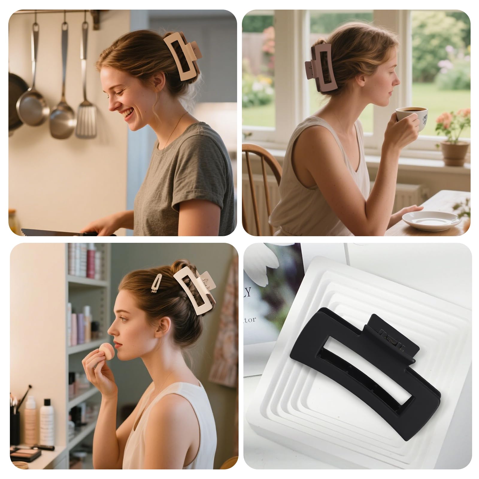 Pinzas para el cabello para mujer de 4.3 pulgadas, pinzas grandes para el cabello, 8 pinzas cuadradas y pinzas planas para cabello grueso o fino, pasadores de pelo de concordia francesa 8