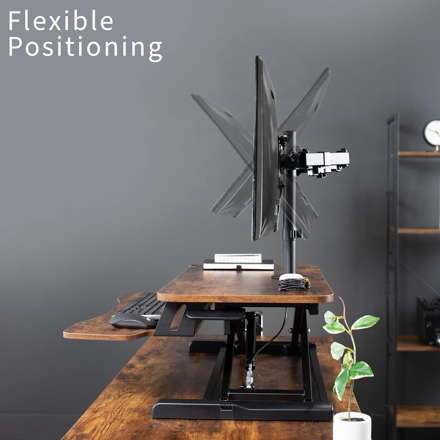 VIVO Height Adjustable 32 inch Standing Desk Converter with Dual 13 to 30 inch Monitor Stand, Sit Stand Monitor Mount and Desk Riser, Vintage Brown Top, Black Frame, DESK-V000KN-M2