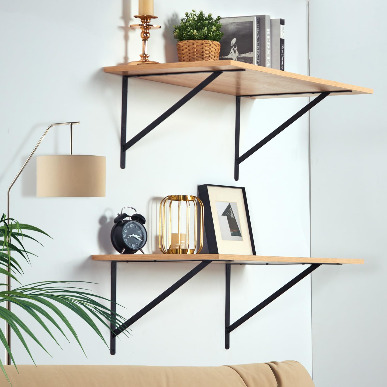 VEVOR Soporte de estante, juego de 12 soportes de montaje en pared duraderos de 18 x 12 pulgadas, diseño triangular negro mate de 3 mm, soportes de estante de acero, soporte de peso de 160 libras