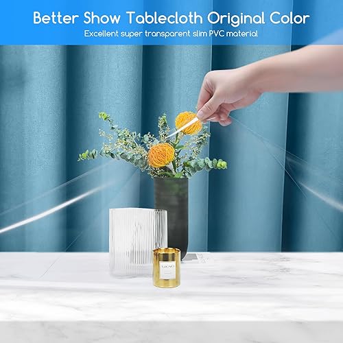 Miniatura 2 de KAERSI Mantel de plástico transparente, 60 x 108 pulgadas, vinilo de cristal transparente, PVC, impermeable, a prueba de aceite, fácil de limpiar,