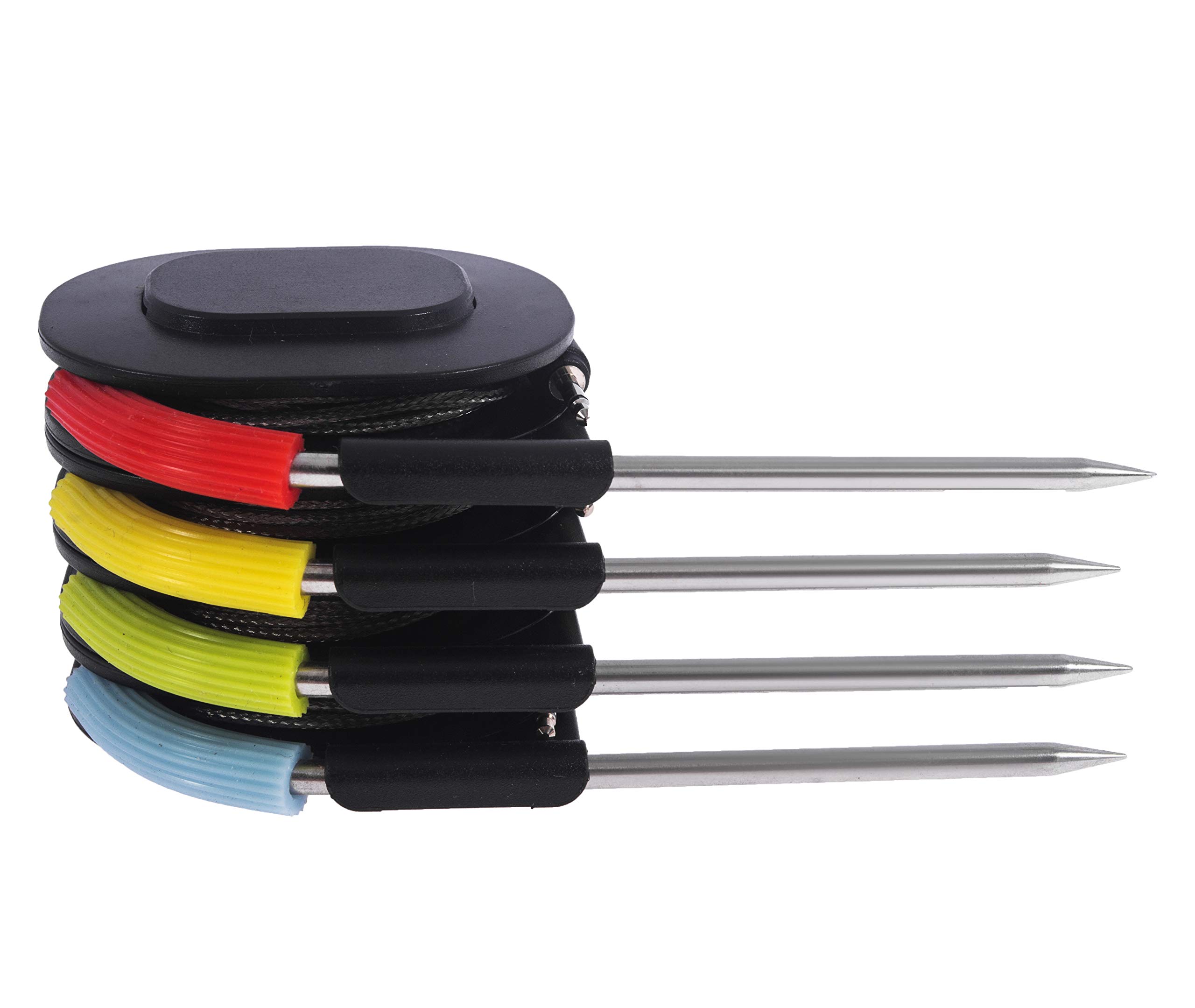 DELSbbq Lot de 4 sondes à viande de rechange, compatibles avec les appareils Weber iGrill & Connect, manchons à code couleur, ensemble de sondes de température de viande avec organisateur de bobine