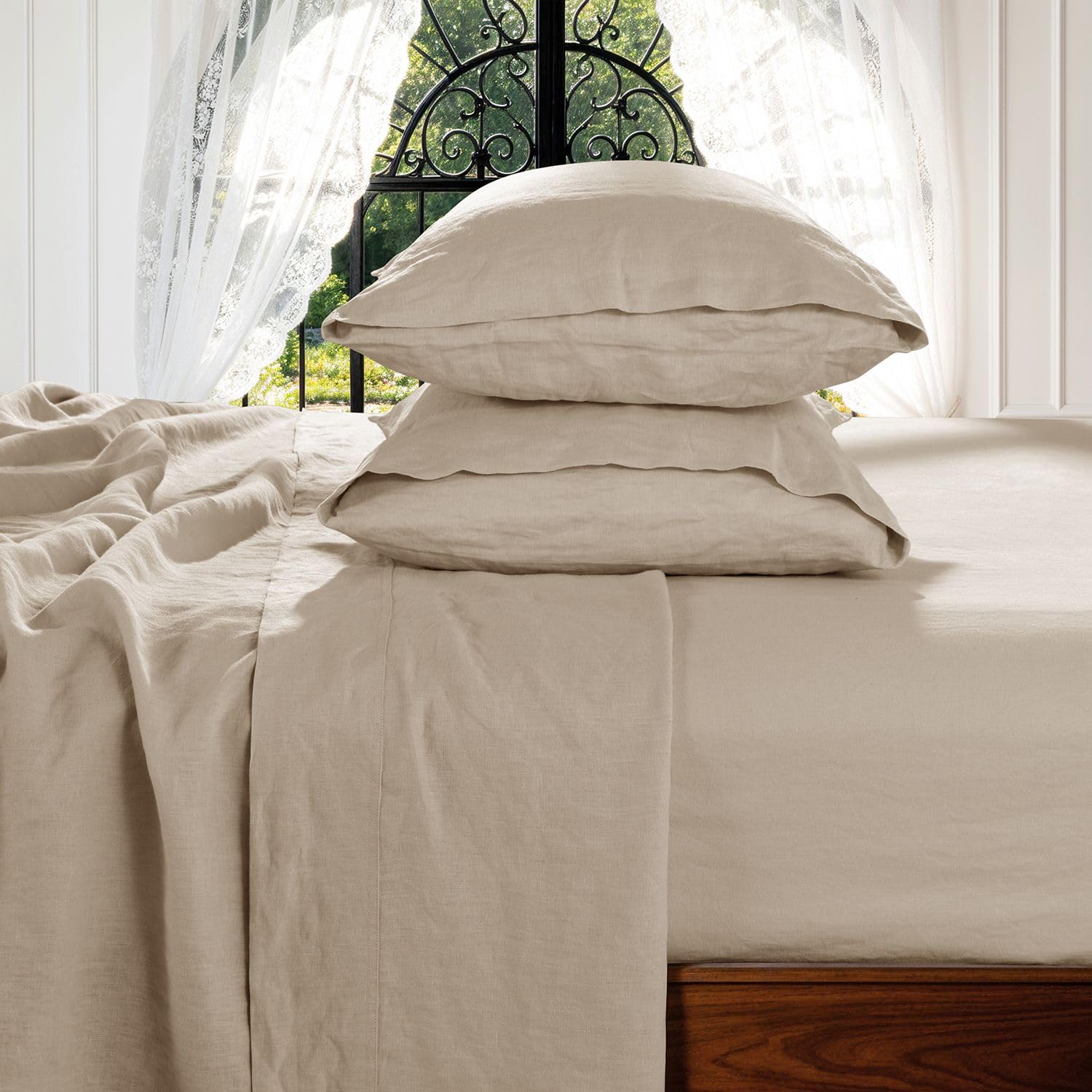 View 1 of Shilucheng Queen 4-Piece Linen Sheet Set