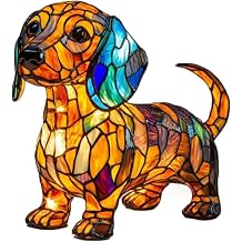MZU Small Dog Lamp, Retro Stained Resin Tabletop Night Light, 3D Cute Puppy Table Lamps, Gift for Lovers Home Decor Dachshund