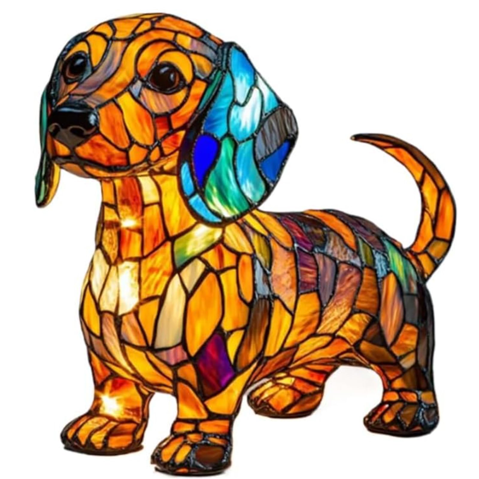 MZU Small Dog Lamp, Retro Stained Resin Tabletop Night Light, 3D Cute Puppy Table Lamps, Gift for Lovers Home Decor (Dachshund)
