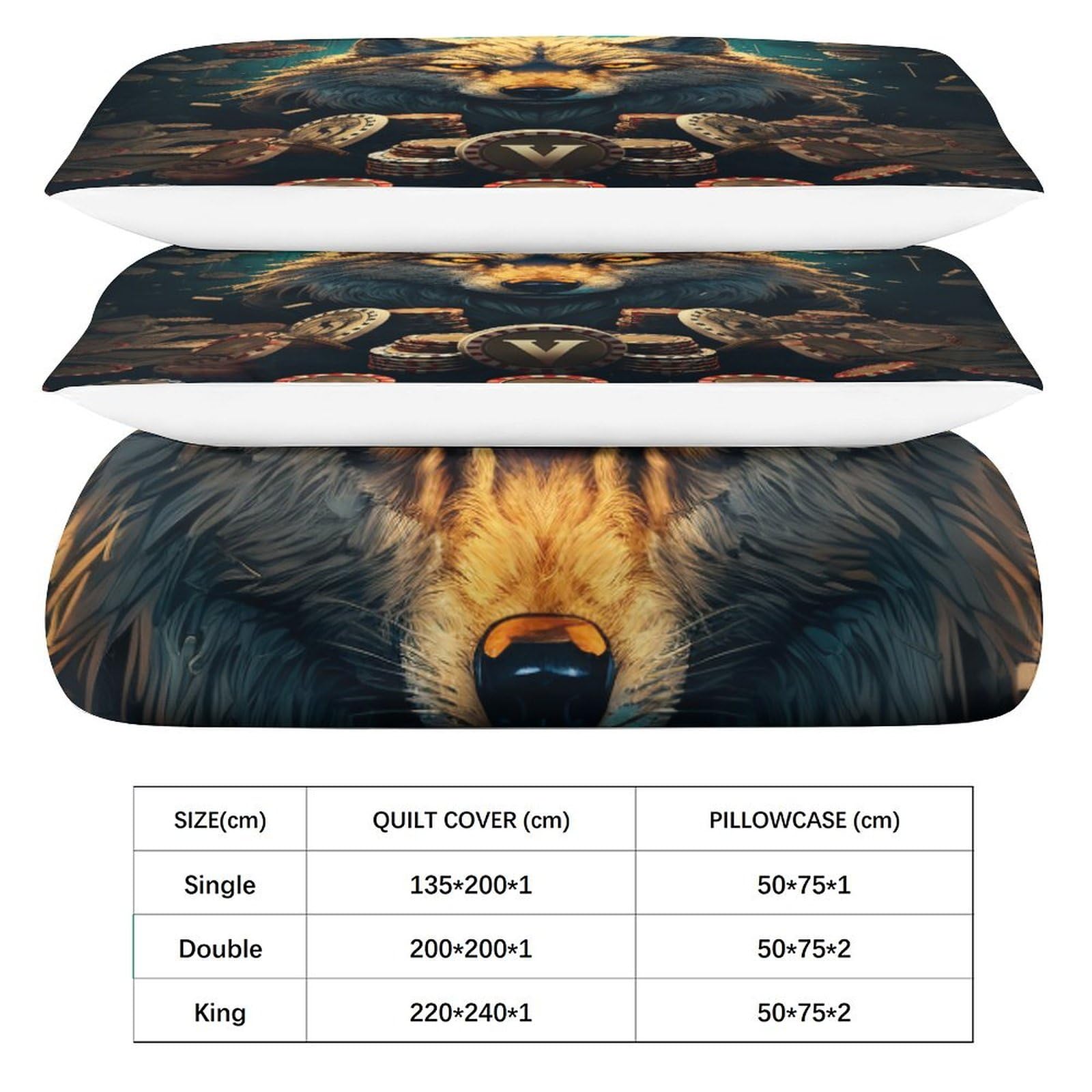 Wolf-Bettwäsche-Set, 3D-Druck, Bettbezug-Set mit Kissenbezügen, Heimtextilien, Doppelbettgröße, Tier-Bettbezug (200 x 200 cm)