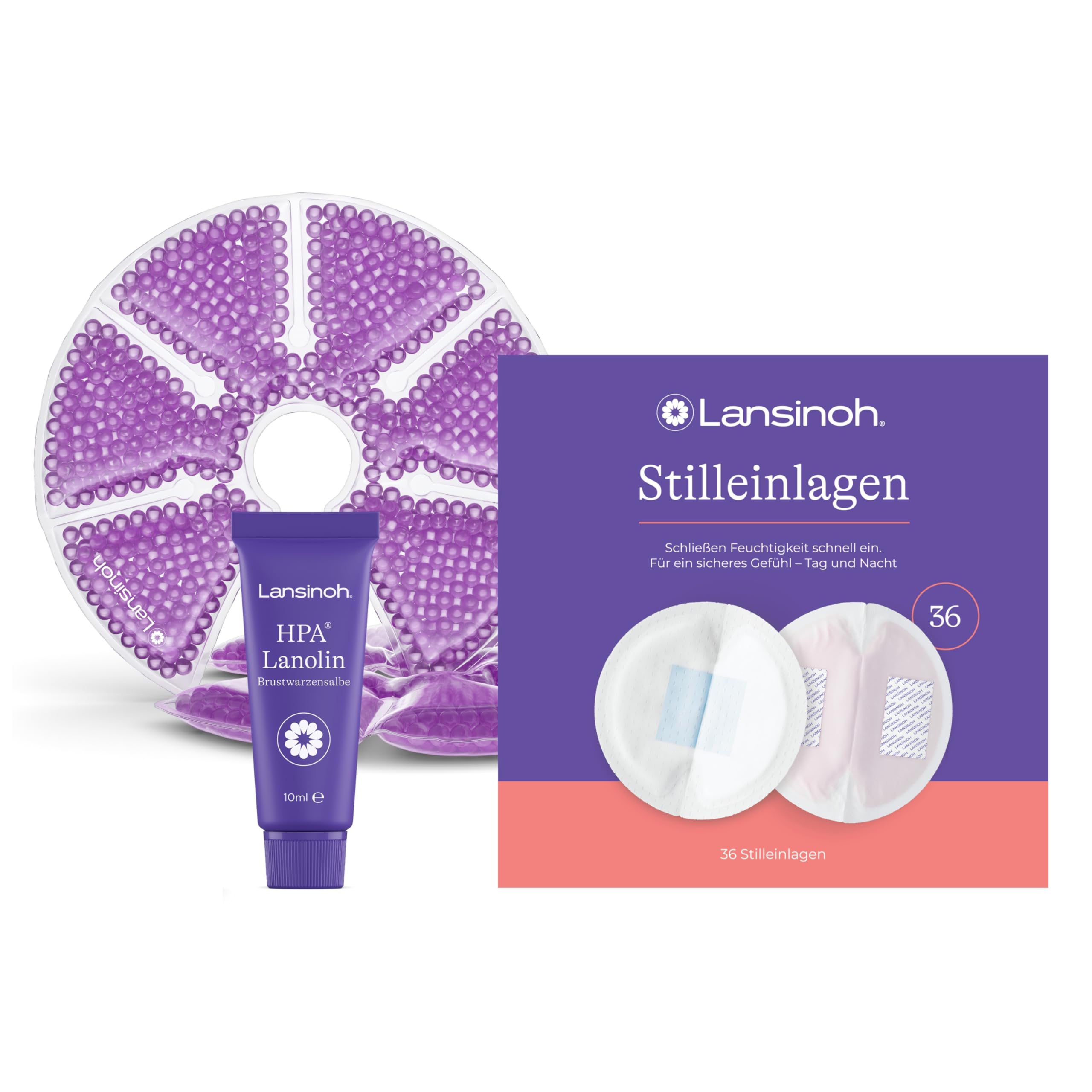 Lansinoh Stillset - Starter Set für den Stillbeginn - Brustwarzensalbe, Stilleinlagen und Kalt-Warm-Kompressen für die Brust