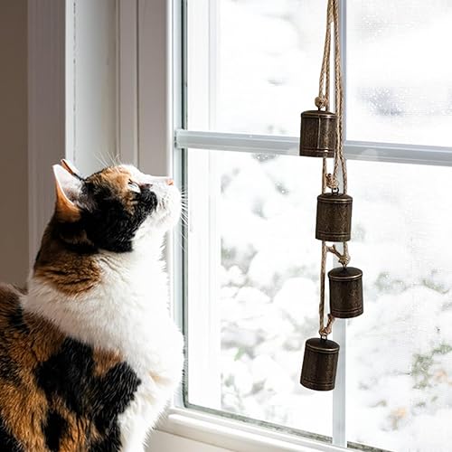 Miniatura 4 de Walbest Campanas de Navidad, 4 campanas de vaca decorativas de inspiración tibetana de metal, campanas colgantes de Navidad de metal, decoración