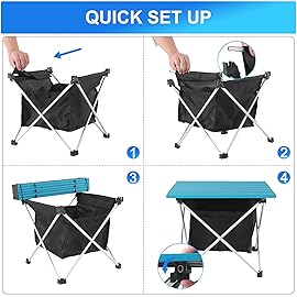 Grope Portable Camping Table Ultralight Aluminum Camp Table with Storage Bag,Beach Table for Sand with Carrying Bag,Prefect for Outdoor,Picnic,BBQ,Cooking,Festival (Blue with Storage Bag-M)