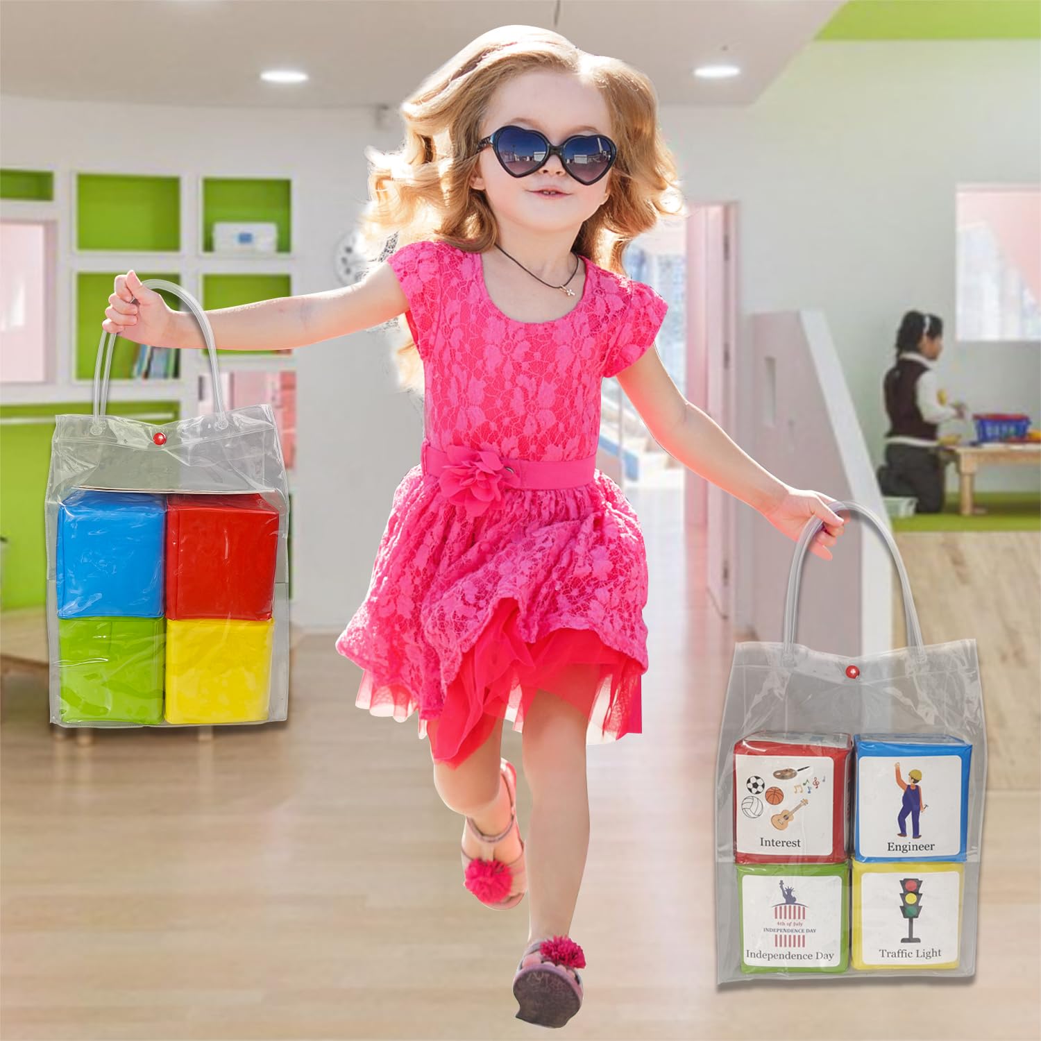 Duże kieszonkowe kości edukacyjne z pianki 9,9 cm, do układania w stos, Squishy Story Cube, domowa klasa, DIY, puste kości z 24 kartami tematycznymi do ćwiczeń, wyrażania języka, wyobraźni,