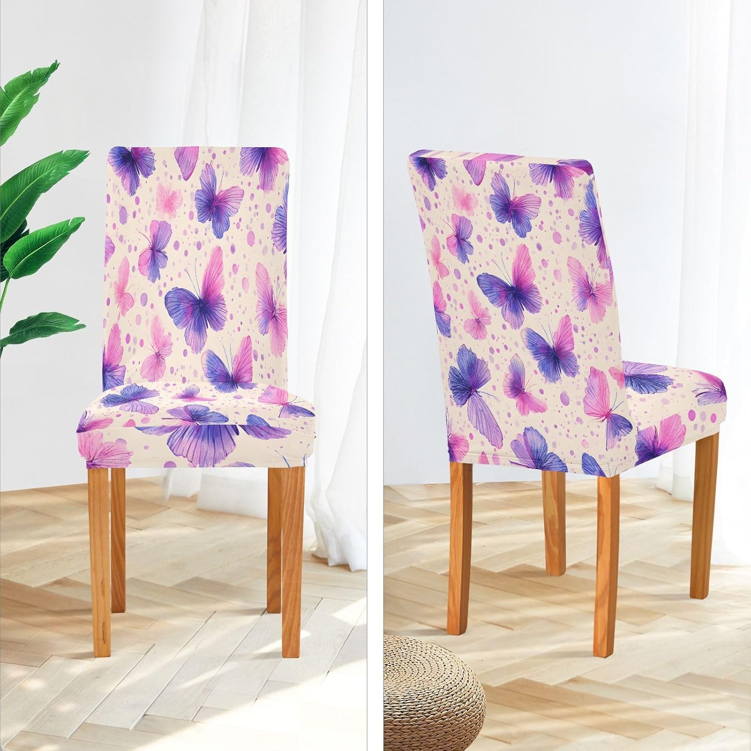 ALAZA Chair Covers for Dining Room, Dreamy Butterfly Pattern Stretch Chair Cover Sets Chair Protector Removable Washable for Ktichen Restaurant Hotel