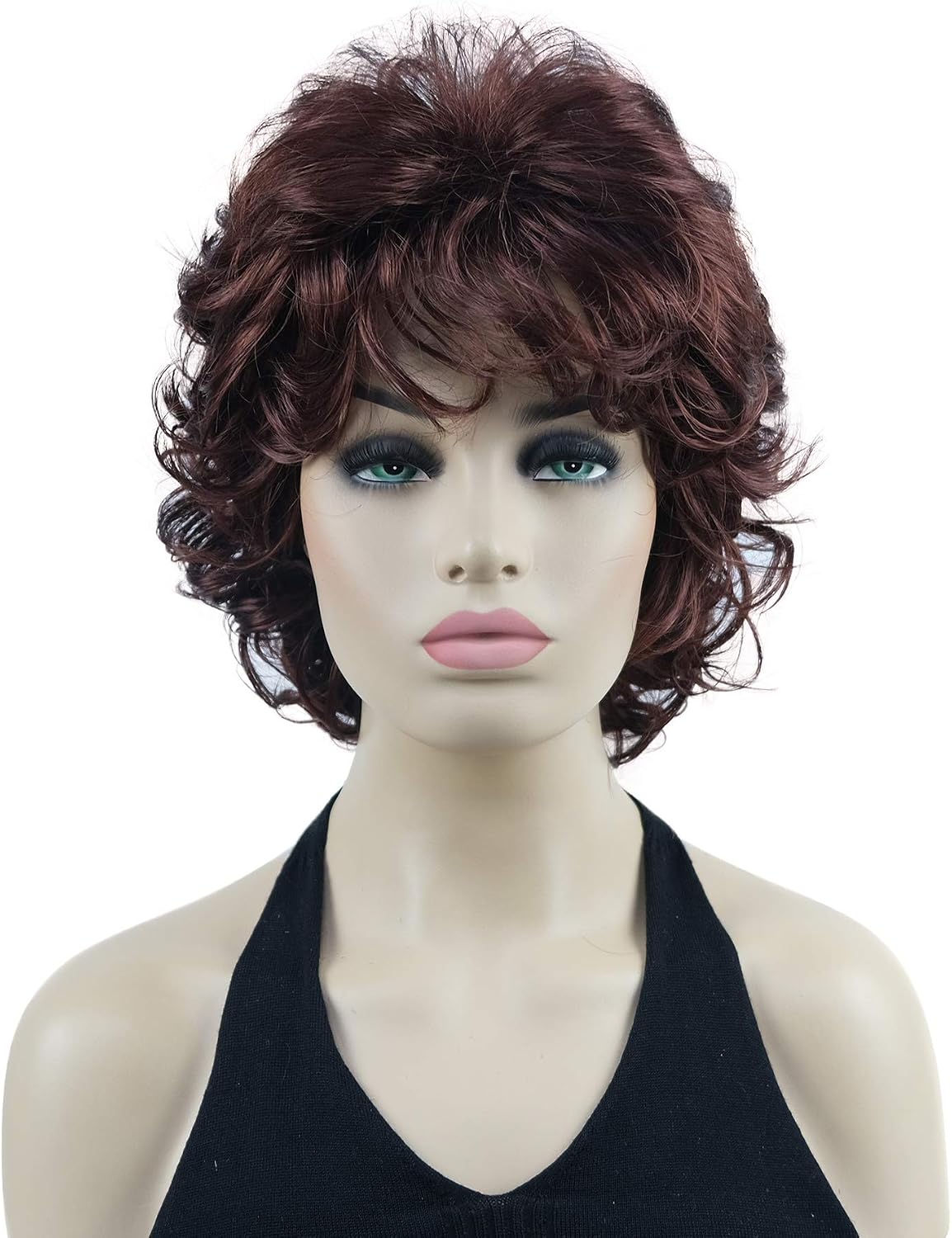 Lydell 10" Women's Short Soft Super Curly Wig Layered Natural Movement Synthetic Wigs (33A Dark Auburn)