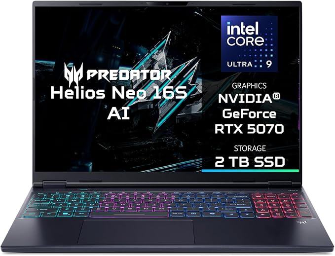 acer Predator Helios Neo 16S AI PHN16S-71-976U Notebook Gaming, NVIDIA GeForce RTX 5070 8 GB GDDR7, Intel Core Ultra 9 275HX, RAM 32 GB DDR5, 2 TB SSD, Display 16" OLED 240 Hz DDS, Windows 11 Home