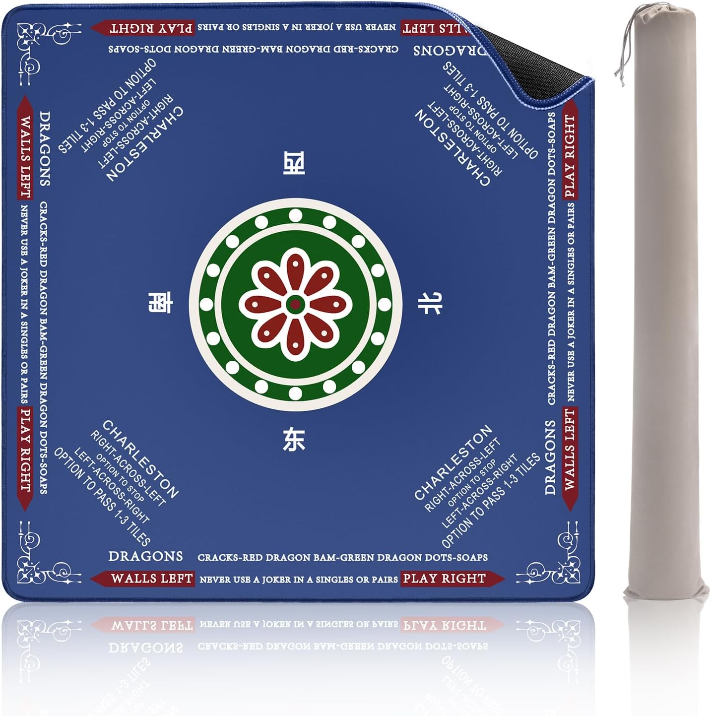 Large Mahjong Mat - 32.4x32.4 Inch, 3mm Thick - Minimal Crease Marks, Non-Slip Noise Reduction Gaming Mat for Mahjong/Poker/Board Games/Card Games/Dominoes (Blue)