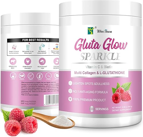 Polvo de colágeno múltiple y L-glutatión - Apoya el brillo de la piel y el brillo saludable - Péptidos de colágeno hidrolizados tipos I, II, III, V