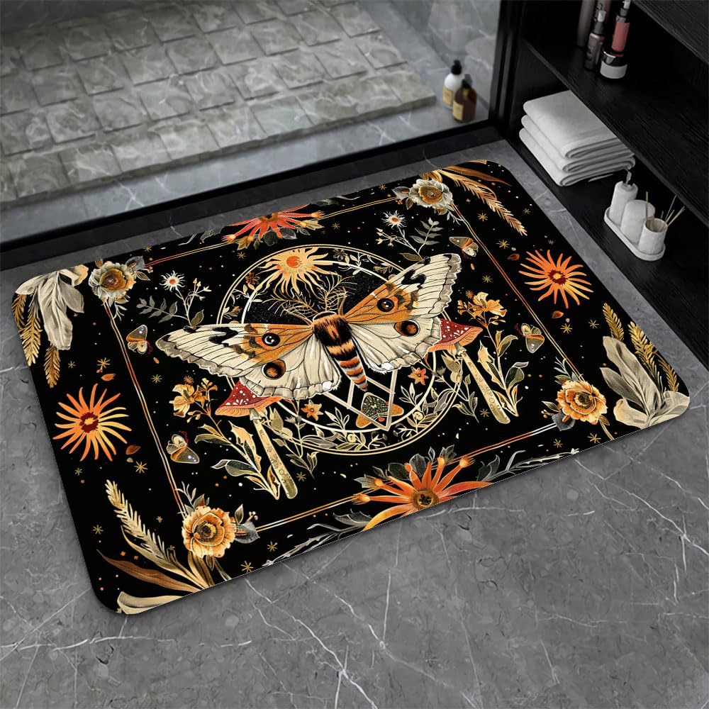  similar) Diatomaceous Earth Bath Mat,Bohemian moth Non-Slip Volume Super Absorbent Fast Drying Eco-Friendly Easy to Clean for Bathroom kitchen door mat 16×24Inch (40 * 60cm)