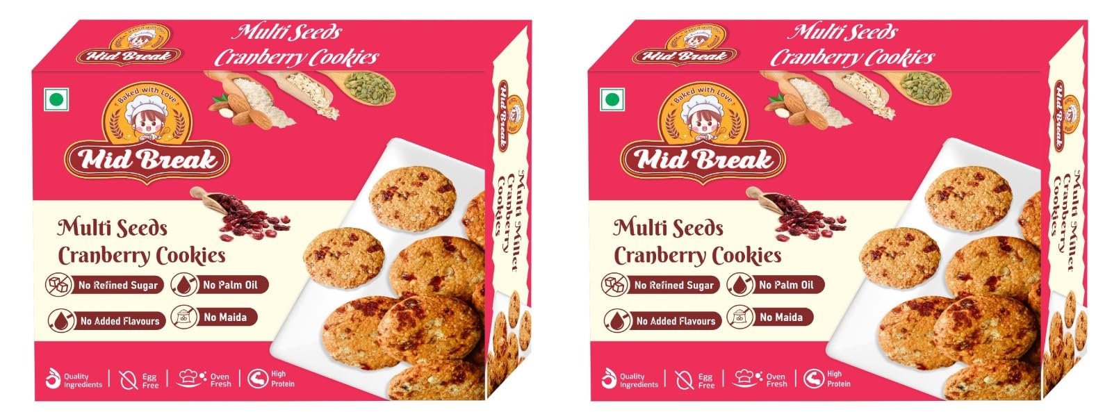 Midbreak Multi Seeds Cranberry Oats Cookies - Gluten-Free, No Refined Sugar, Made with Sorghum, Almond, and Oats Flour - Healthy, Nutritious, and Delicious | Pack of 2 | 400g (B0D4QT79S5) Amazon Price History, Amazon Price Tracker
