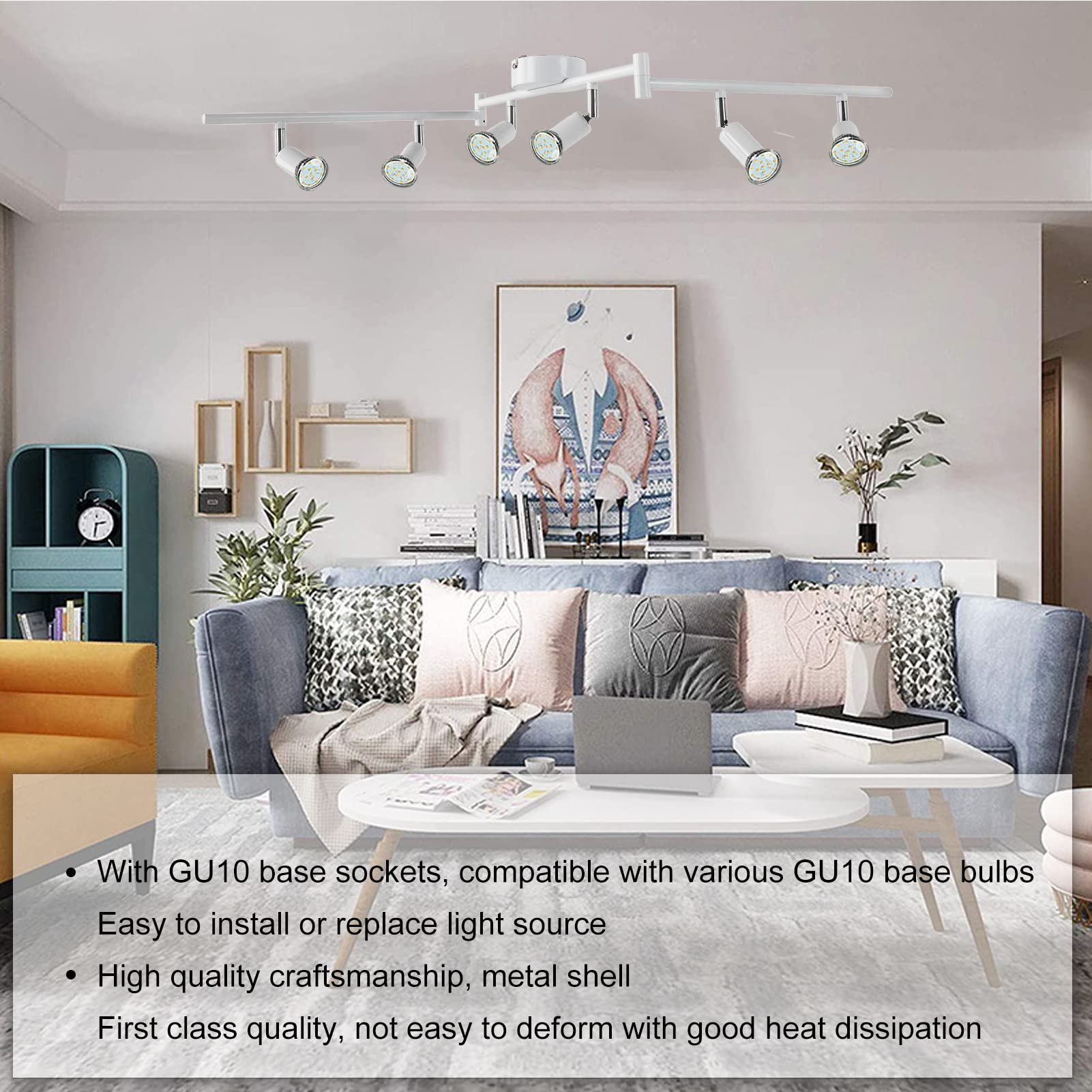 Cryfokt 6 Way Ceiling Spotlight Rotatable Track Lighting Kit GU10 Base