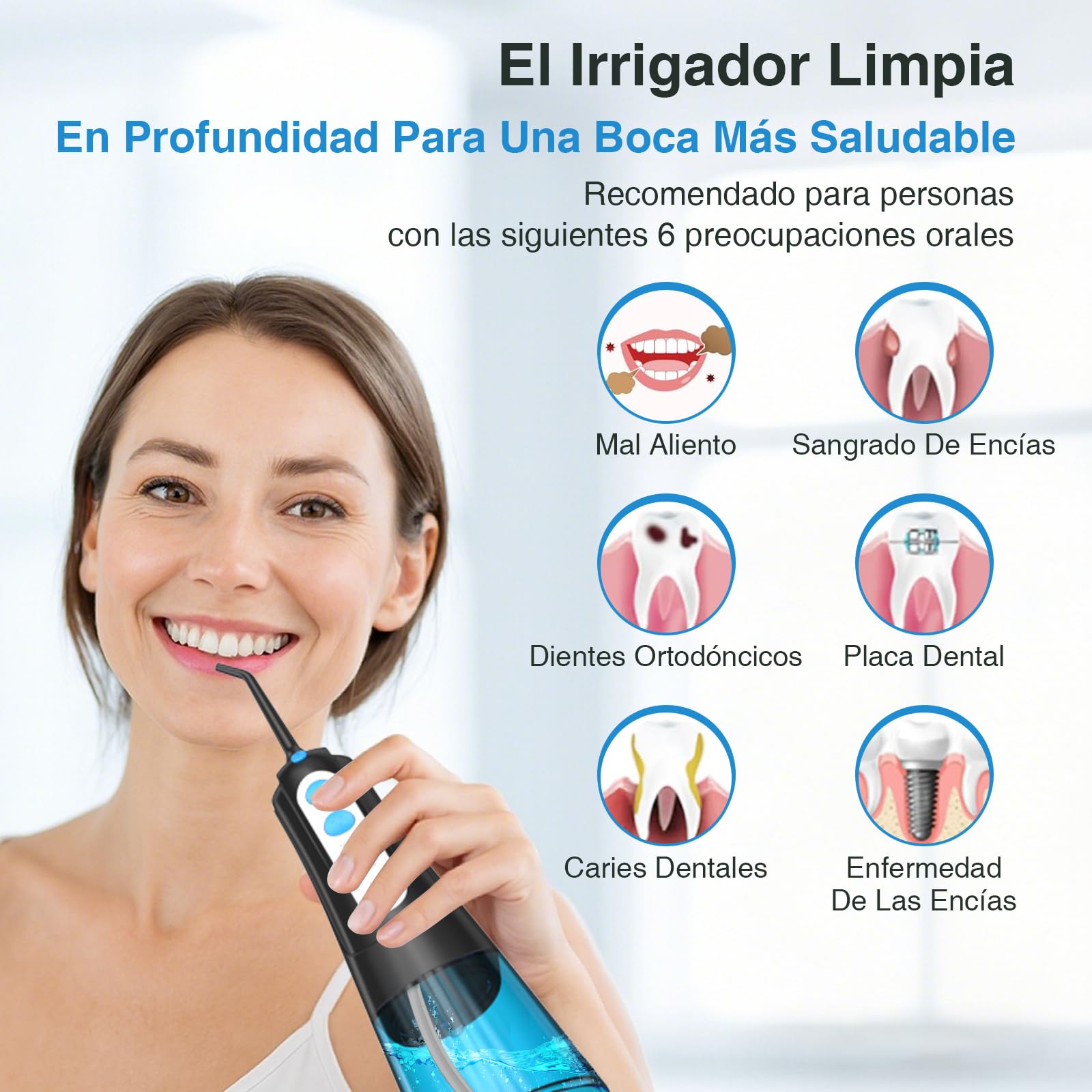 SURFOU Irrigador Dental Portatil Bucal Viaje, Irrigadores Dentales Bucales Limpiador Dientes Agua Presion, Profesional Inalambrico Irrigador-dental Con Irradiador Limpieza Water Flosser for Teeth