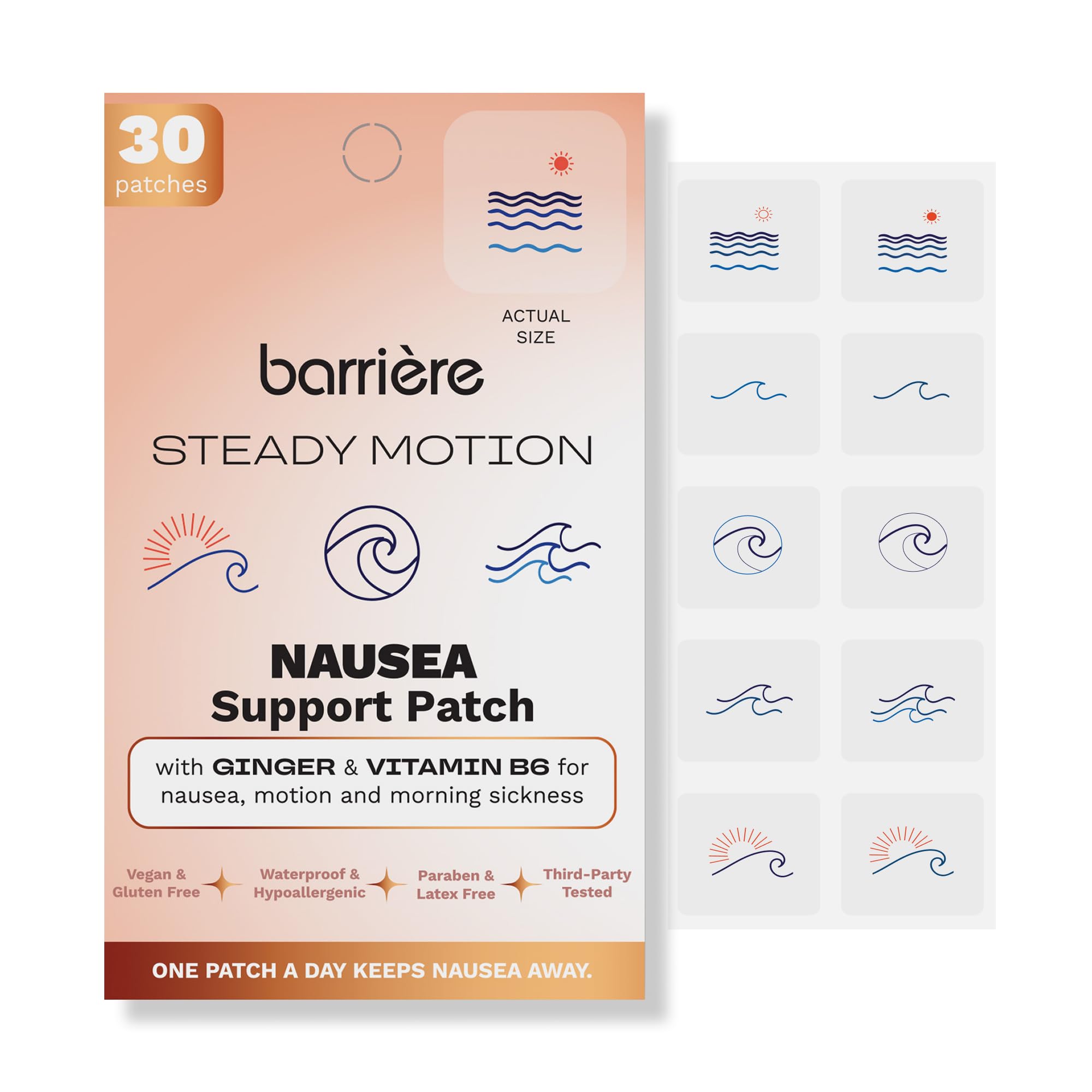 barrière Steady Motion Nausea Patches with Vitamin B6 & Ginger - 30-Pack