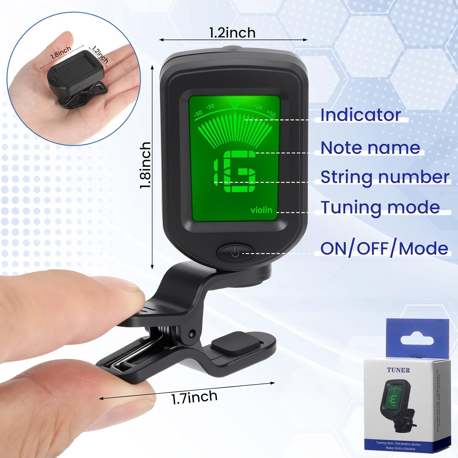 Boao 50 Pcs Guitar Tuner, Clip on Tuner with Chromatic Modes, Digital Electronic Clear LCD Display, 360 Degree Rotation for Acoustic/electric Guitar, Ukulele, Bass, Violin, Banjo, Mandolin