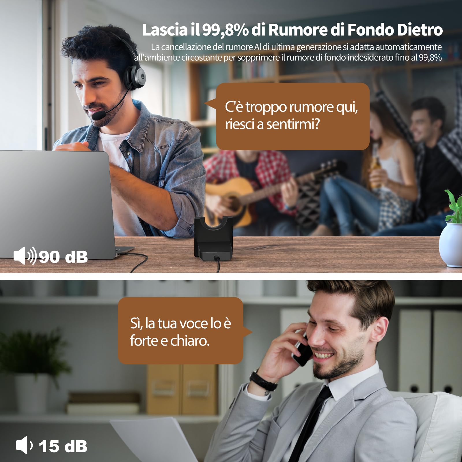 TECKNET Cuffie Bluetooth Senza Fili con Microfono, Cuffie Wireless per PC con Cancellazione del Rumore AI, Cuffie sull'orecchiocon Stazione di Ricarica, per Camionista, Ufficio, Call Center