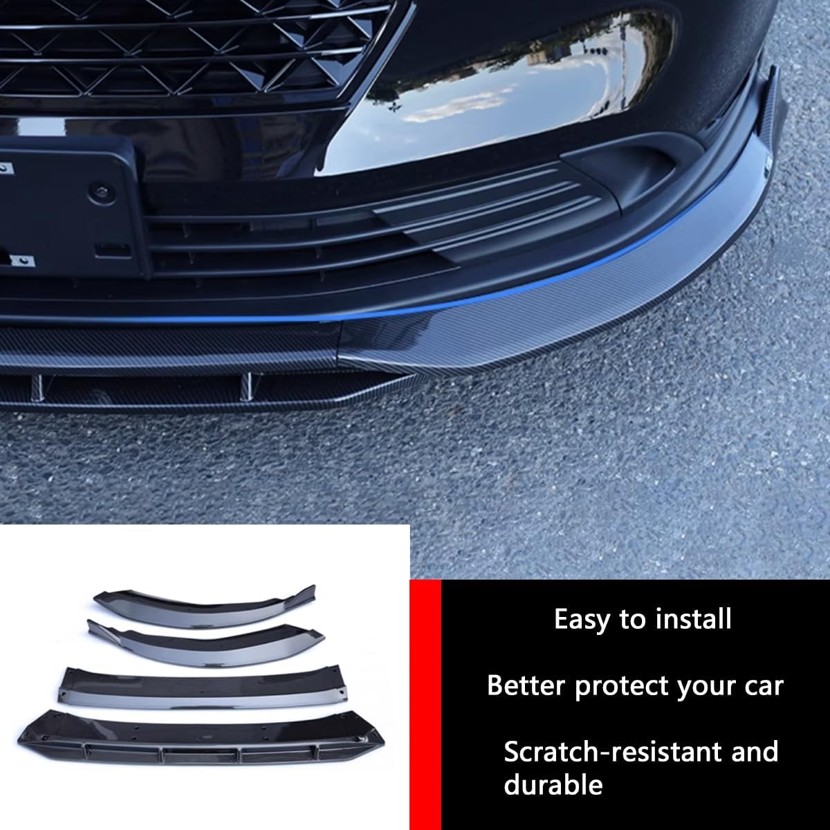 Car Accessories Front Bumper Lip Fit for Honda Accord 2023 2024 2025 2026 Front Lip Lower Chin Spoiler Splitter (Carbon Fiber Style) ABS 4 PCS