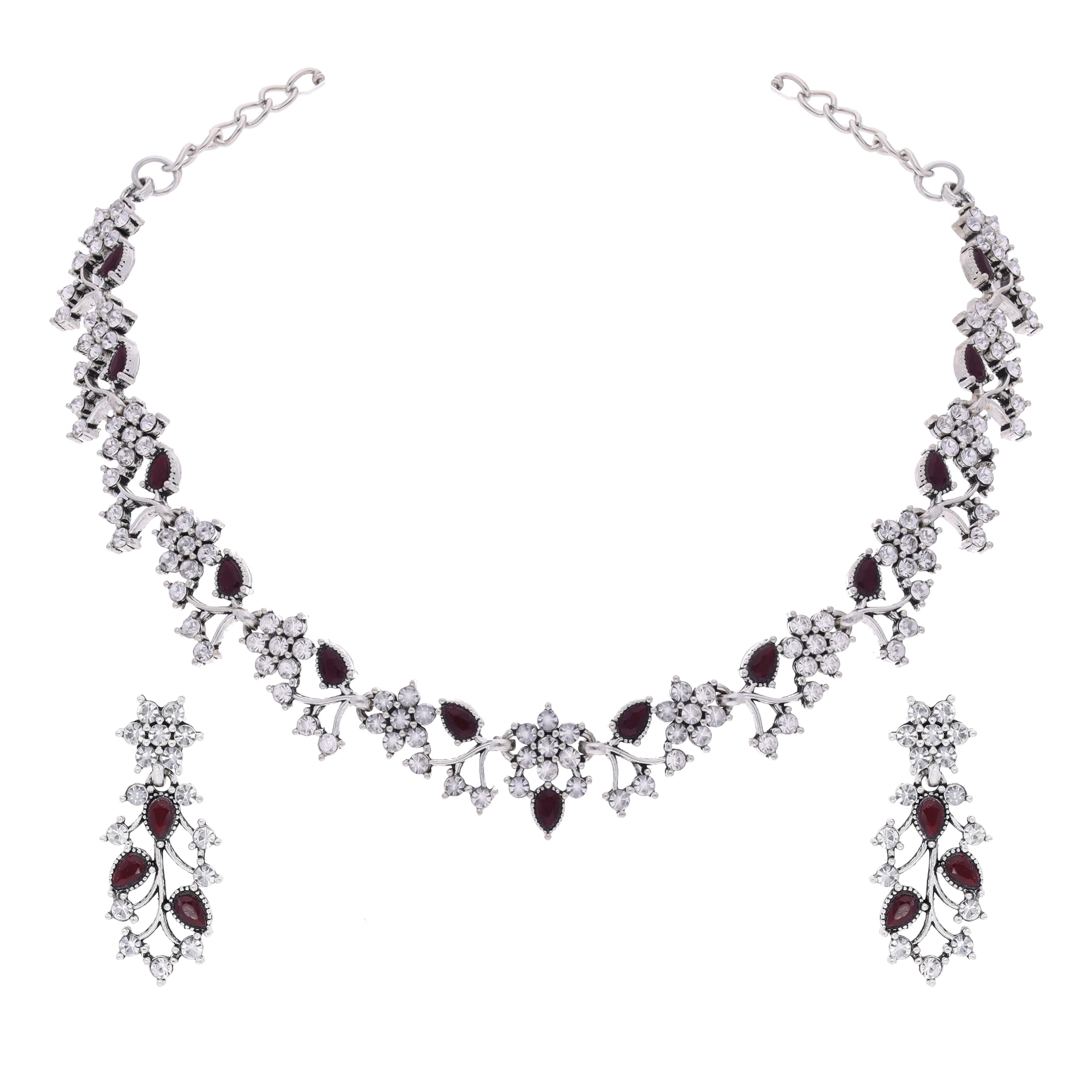 Brado Jewellery Oxidised Silver-Plated Artificial Stone Studded Necklace Jewellery Set With 1 Pair Of Earring For Women (Slr - Maroon) (B0CJC2ZCQB) Amazon Price History, Amazon Price Tracker