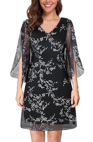 SeSe Code Womens Ruffle 3/4 Sleeve Stretchy Mesh Dress Wedding