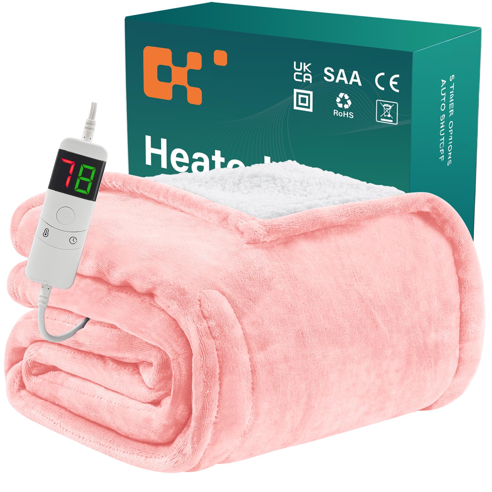 BOMOVA Heizdecke Wärmedecke mit Abschaltautomatik,Kuscheldecke flauschig Weihnachten,10 Heizstufen & 5-Stunden-Timer,Geschenke für Frauen,Weihnachtsdeko für Bett Couchdecke,130x180cm,Lichtrosa