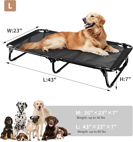 Miniatura 6 de Cama elevada plegable para perros, cama elevada para mascotas de 43 x 23 x 7 pulgadas, sin configuración, cama para perros al aire libre con malla
