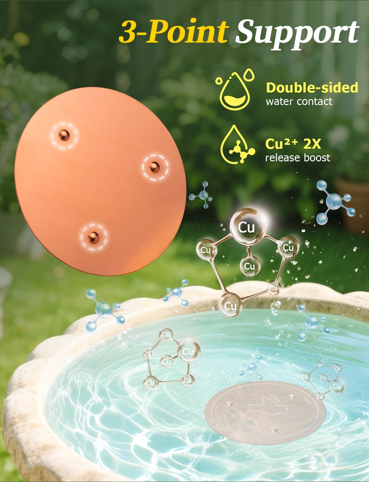 Disco de cobre para purificación de baño de pájaros para mantener limpio el baño de pájaros, Mellbree 0.6 mm, 99.99% de cobre puro, disco de limpieza para agua limpia física segura para todas las