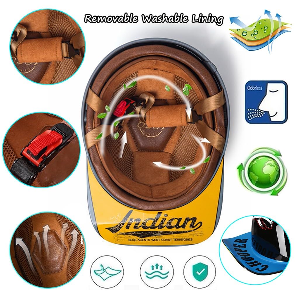 Motocyklowa czapka baseballowa z połową głowy z maską ECE Certyfikowany przez ECE Face Head z kurczliwą brązową soczewką Quick Release dla dorosłych mężczyzn kobiet S ~ 2XL 55-64 cm