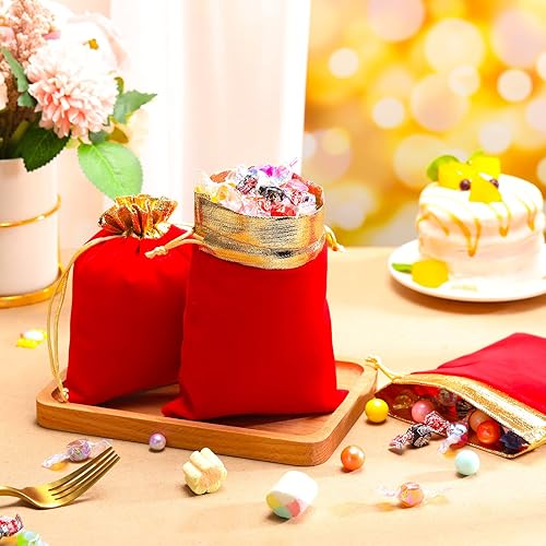 Miniatura 6 de Frienda 30 bolsas pequeñas de terciopelo con cordones, bolsas de regalo de 6 x 5 pulgadas, bolsas de joyería con cordón para dulces, regalos de