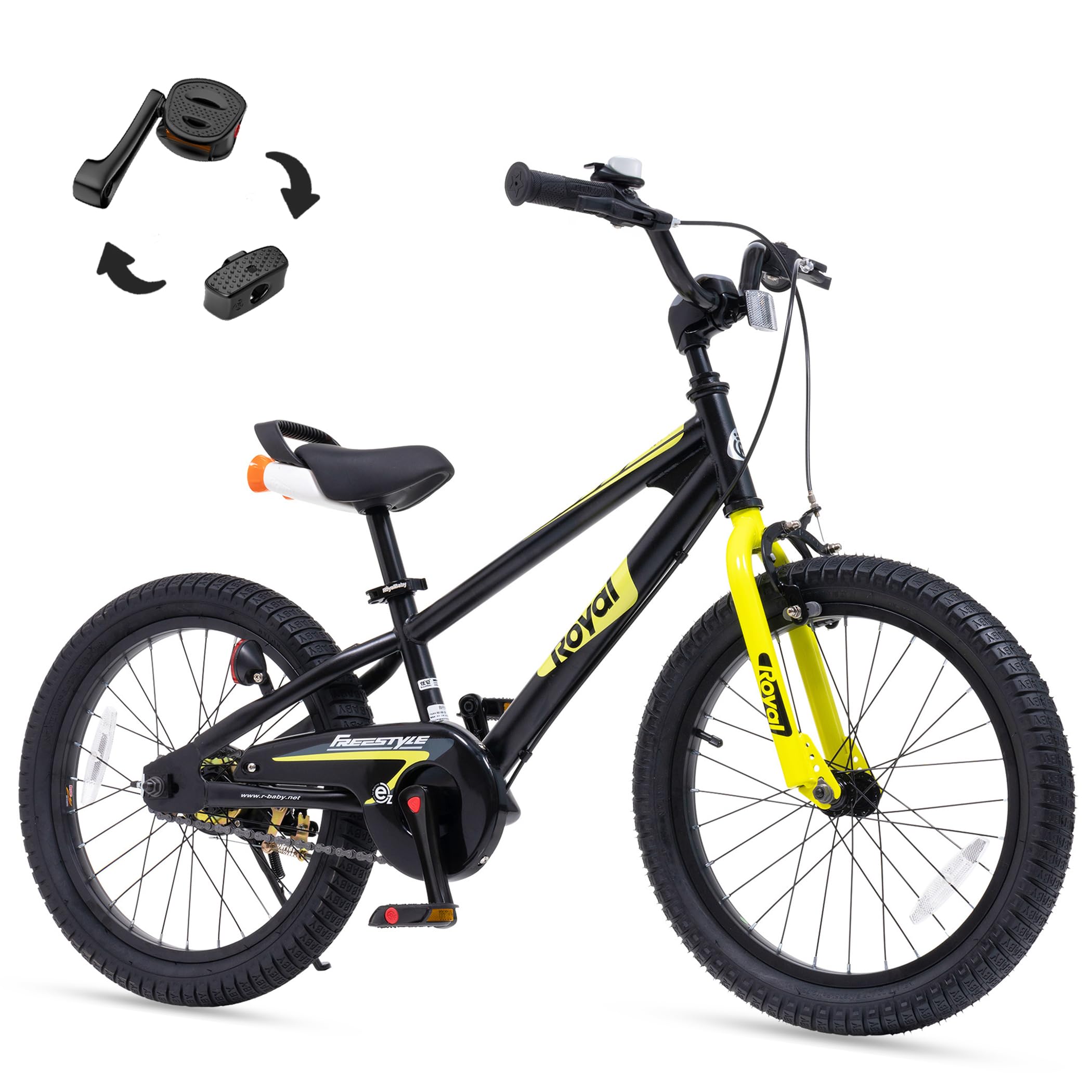 RoyalBaby EZ Kids Bike, 18 Inch Balance Pedal Convertable Bicycle, Easy Learn Balancing to Biking Boys Girls Ages 4-7 Years Beginners, 18" Wheel Black