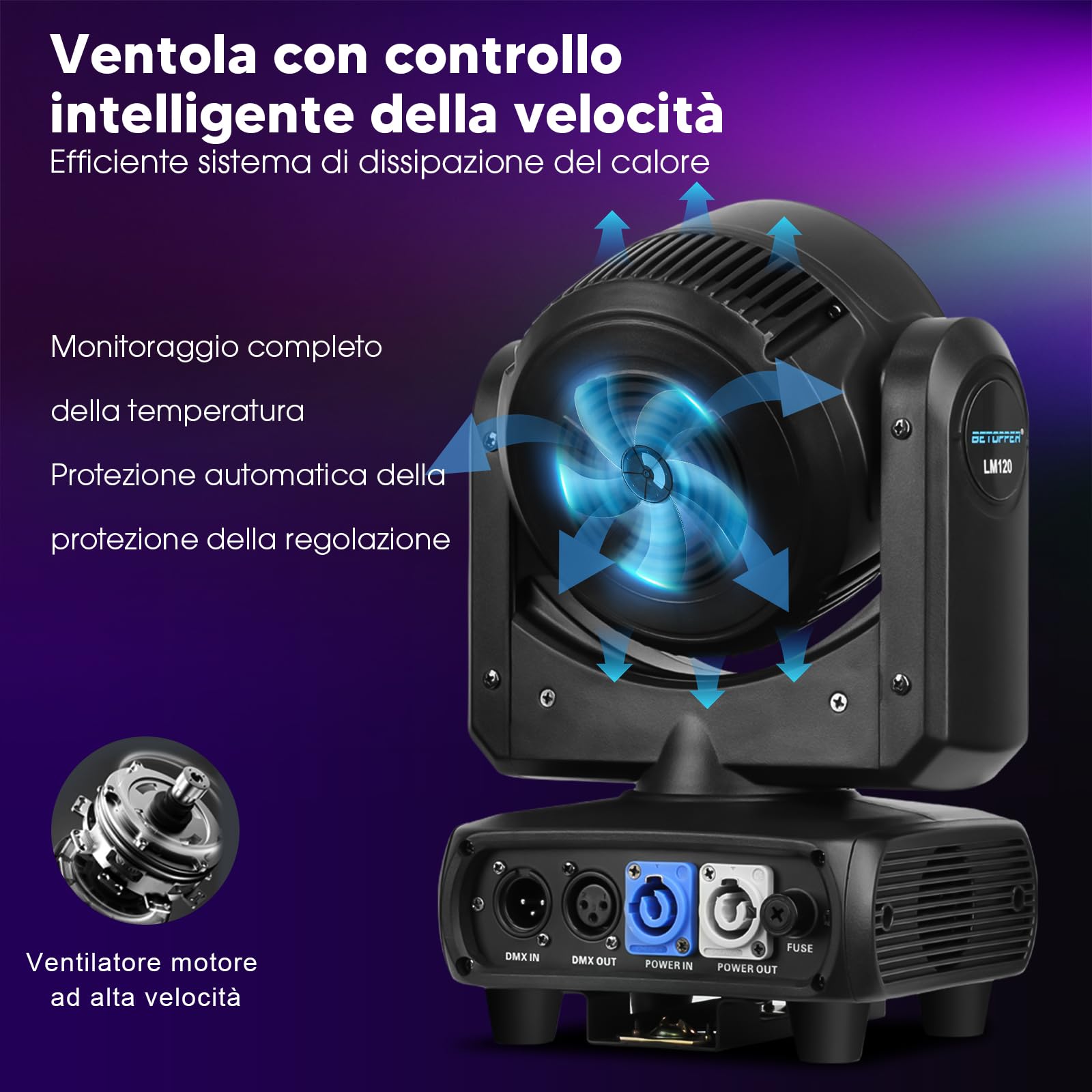 Betopper 120W Teste Mobili 4 in 1 Luci Discoteca Demon's Eye COB DMX512 Control Luci da palco Luce da palcoscenico per Matrimonio DJ Party Live Band Mostra