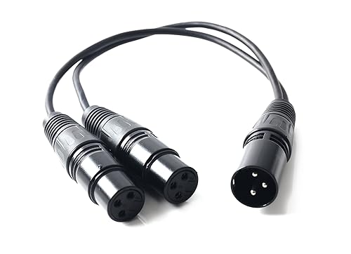 Miniatura 6 de Devinal XLR Splitter - Cable de conexión equilibrado en Y de 3 pines hembra a macho dual - 1 pie 2 unidades