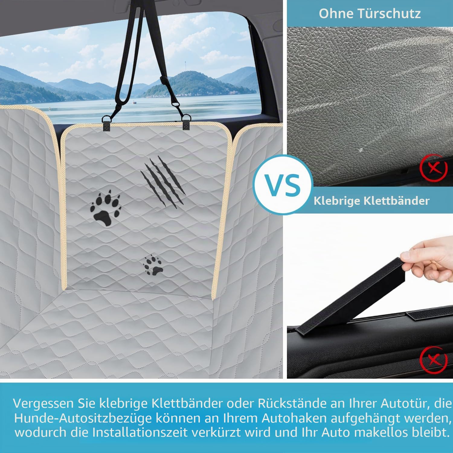 Lassie Hundedecke Auto Rückbank,100% wasserabweisend und rutschfest für Komplett Abgedeckt Autoschondecke Universal Autoschondecken für Auto mit Seitenschutz für Auto Van SUV…