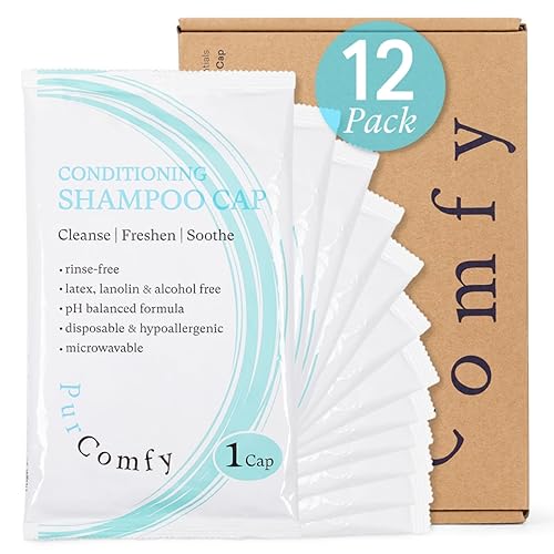 PurComfy Gorro de champú sin agua para mujer, paquete de 12 cápsulas de champú sin enjuague para pacientes postrados en cama, gorras desechables